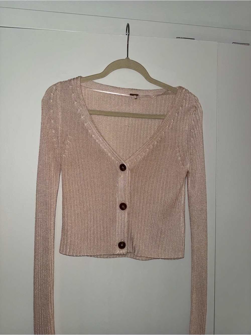Women’s Free People Blush Pink V-Neck Button Cardigan Sweater